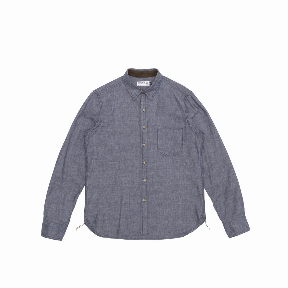 ROGUE TERRITORY RGT Blue Chambray Long Sleeve Button Up Shirt Made in USA Size L
